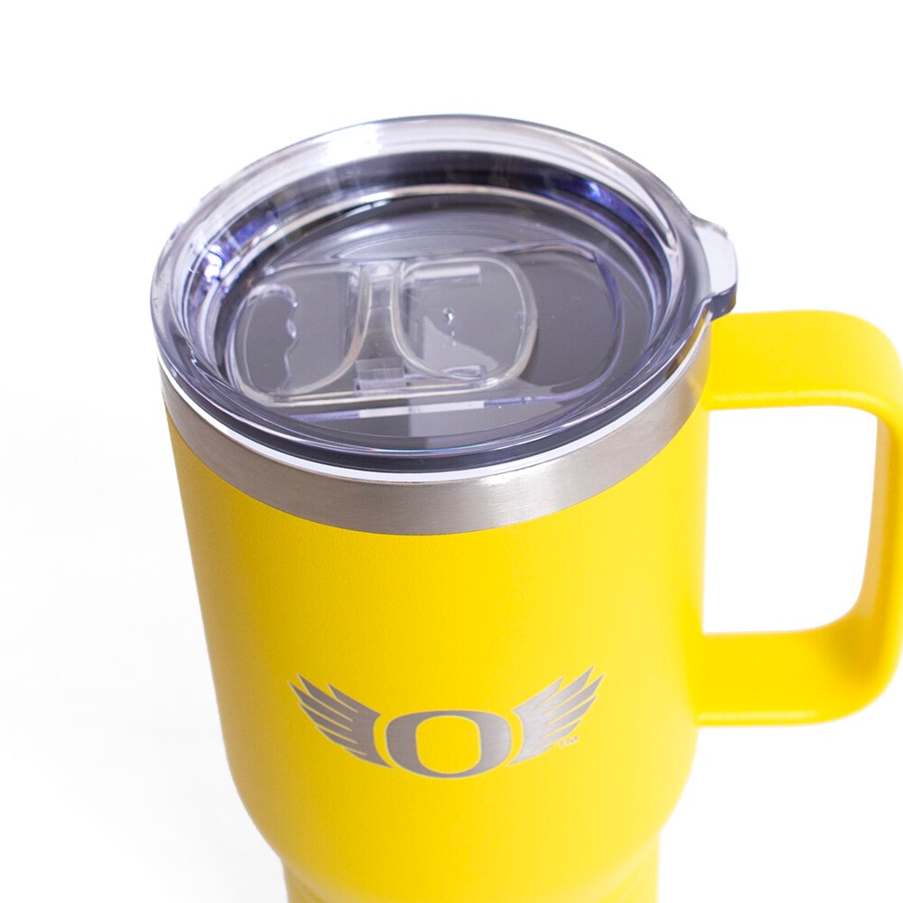 Classic Oregon O, RFSJ, Inc., Yellow, Tumblers, Metal, Home & Auto, Powder Coated, Handle, Travel mug, Laser Etched, 20 ounce, 830773